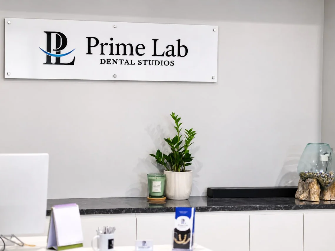 Prime Lab Dental Studios reception and signage at the West Leederville laboratory